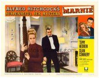 2j515 MARNIE LC #2 '64 Sean Connery in tuxedo with Tippi Hedren in bedroom, Alfred Hitchcock