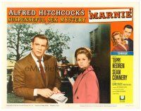 2j517 MARNIE LC #7 '64 Sean Connery & Tippi Hedren stare quizzically at the camera, Hitchcock!