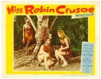 2j542 MISS ROBIN CRUSOE LC #3 '53 native woman spies on George Nader & Amanda Blake by tree!