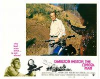 2j591 OMEGA MAN LC #3 '71 Rosalind Cash points gun at Charlton Heston by motorcycle!