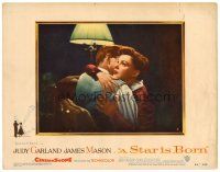 2j769 STAR IS BORN LC #2 '54 great close up of sad Judy Garland hugging James Mason, classic!