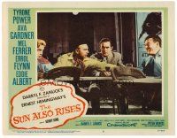2j783 SUN ALSO RISES LC #8 '57 Tyrone Power doesn't like what Errol Flynn is laughing at!