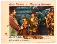 2j884 UNCONQUERED LC #2 '47 Paulette Goddard stands behind Gary Cooper pointing two guns at men!