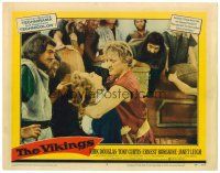 2j909 VIKINGS LC #5 '58 men laugh as Kirk Douglas catches sexy Janet Leigh as she goes unconscious!