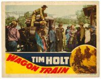 2j917 WAGON TRAIN LC '40 cowboy Tim Holt talks to people gathered around stagecoach!