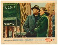 2j975 WRONG MAN LC #1 '57 Hitchcock, c/u of Henry Fonda & Vera Miles outside the famous Stork Club!