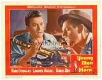2j995 YOUNG MAN WITH A HORN LC #2 '50 c/u of Kirk Douglas with trumpet & smoking Hoagy Carmichael!