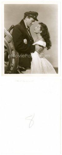 2k815 WAKE OF THE RED WITCH 8x10 still '49 sea captain John Wayne & Gail Russell by ship's helm!