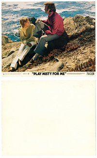 2k602 PLAY MISTY FOR ME 8x10 mini LC #1 '71 Clint Eastwood sits with pretty Donna Mills by the ocean