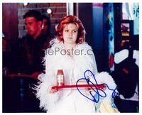 2m247 DREW BARRYMORE signed color 8x10 REPRO still '00s great image wearing feathered coat!
