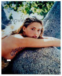 2m248 ESTELLA WARREN signed color 8x10 REPRO still '01 sexy naked close up leaning on rock!