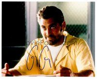 2m249 GEORGE CLOONEY signed color 8x10 REPRO still '00 great close up wearing prison jumpsuit!