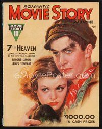 2m106 MOVIE STORY magazine April 1937 artwork of James Stewart & Simone Simon in 7th Heaven!