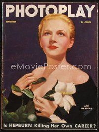 2m091 PHOTOPLAY magazine September 1935 artwork of pretty Ann Harding by Tchetchet!