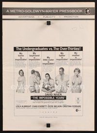 2m147 IMPOSSIBLE YEARS pressbook '68 David Niven, sexy Cristina Ferrare, undergrads vs over-thirties