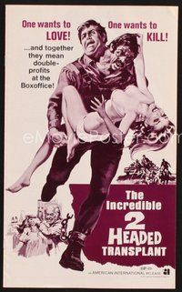 2m148 INCREDIBLE 2 HEADED TRANSPLANT pb '71 Bruce Dern, one wants to love & other wants to kill!