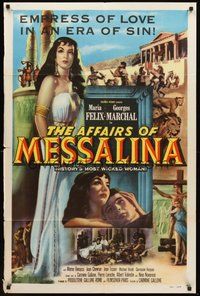 2p019 AFFAIRS OF MESSALINA 1sh '53 great full-length art of sexy Maria Felix in title role!