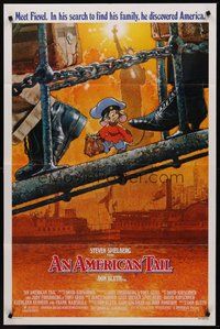 2p035 AMERICAN TAIL 1sh '86 Steven Spielberg, Don Bluth, art of Fievel the mouse by Drew Struzan!