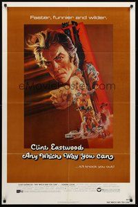 2p040 ANY WHICH WAY YOU CAN 1sh '80 cool artwork of Clint Eastwood & Clyde by Bob Peak!