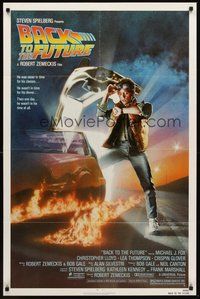 2p050 BACK TO THE FUTURE 1sh '85 Robert Zemeckis, art of Michael J. Fox & Delorean by Drew Struzan!