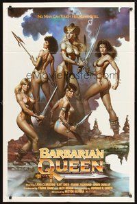 2p055 BARBARIAN QUEEN 1sh '85 sexy artwork of five near-naked female warriors by Boris Vallejo!