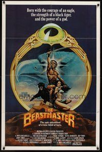 2p059 BEASTMASTER int'l 1sh '82 cool fantasy art of barechested Marc Singer & sexy Tanya Roberts!