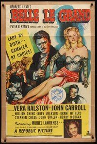 2p061 BELLE LE GRAND kraftbacked 1sh '51 art of sexy Vera Ralston who is a lady gambler by choice!