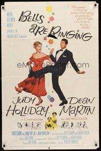 2p063 BELLS ARE RINGING 1sh '60 full-length image of Judy Holliday & Dean Martin singing & dancing!