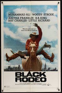2p070 BLACK RODEO 1sh '72 Muhammad Ali, Woody Strode, black cowboy on horse in city image!