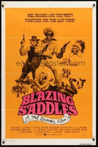 2p072 BLAZING SADDLES int'l 1sh '74 classic Mel Brooks western, wacky different art!