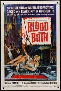 2p075 BLOOD BATH 1sh '66 AIP, art of sexy shrieking girl being lowered into a pit of horror!