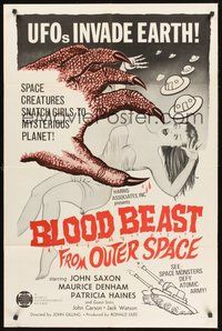 2p076 BLOOD BEAST FROM OUTER SPACE 1sh '66 UFOs invade Earth, creatures snatch sexy girls!