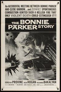 2p083 BONNIE PARKER STORY 1sh R68 great art of the cigar-smoking hellcat of the roaring '30s!