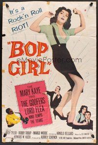 2p084 BOP GIRL GOES CALYPSO 1sh '57 art of sexy Bop Girl Judy Tyler, a rock & roll riot!