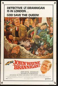 2p092 BRANNIGAN 1sh '75 Douglas Hickox, great McGinnis art of fighting John Wayne in England!