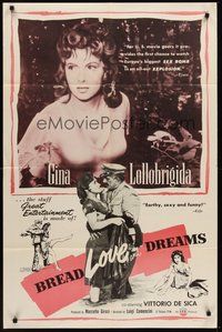 2p094 BREAD, LOVE & DREAMS 1sh '54 sexy Italian Gina Lollobrigida & Vittorio De Sica!