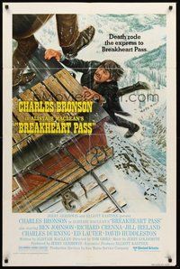 2p096 BREAKHEART PASS style B 1sh '76 art of Charles Bronson in peril by Mort Kunstler!