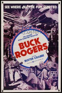 2p101 BUCK ROGERS 1sh R66 wild art & images from sci-fi Buster Crabbe serial!