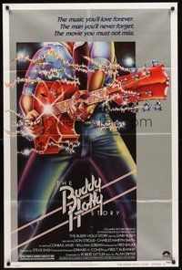 2p102 BUDDY HOLLY STORY style B 1sh '78 Gary Busey great art of electrified guitar, rock 'n' roll!