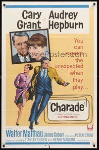 2p130 CHARADE 1sh '63 tough Cary Grant & sexy Audrey Hepburn!