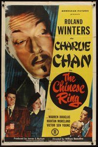 2p133 CHINESE RING 1sh '48 close-up of Roland Winters as Asian detective Charlie Chan!