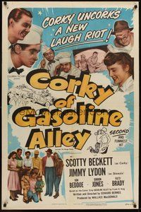 2p151 CORKY OF GASOLINE ALLEY 1sh '51 Don Beddoe, Scotty Beckett in title role, King art!