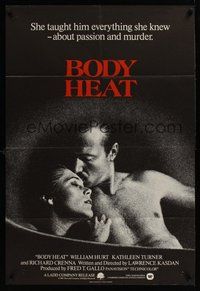 2p079 BODY HEAT English 1sh '82 close-up of William Hurt & sexy Kathleen Turner!