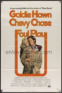 2p254 FOUL PLAY 1sh '78 wacky Lettick art of Goldie Hawn & Chevy Chase, screwball comedy!