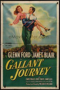 2p264 GALLANT JOURNEY 1sh '46 art of Glenn Ford carrying sexy Janet Blair!