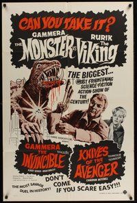 2p266 GAMMERA THE INVINCIBLE/KNIVES OF THE AVENGER 1sh '60s sci-fi horror, can you take it?!