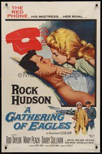 2p269 GATHERING OF EAGLES 1sh '63 romantic close-up artwork of Rock Hudson & sexy Mary Peach!