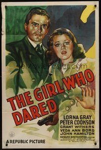 2p277 GIRL WHO DARED 1sh '44 cool dramatic art of Lorna Gray & Peter Cookson!