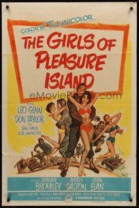 2p278 GIRLS OF PLEASURE ISLAND 1sh '53 Leo Genn, Don Taylor, wacky art of soldiers w/sexy girls!