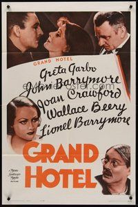 2p297 GRAND HOTEL 1sh R62 Greta Garbo, John & Lionel Barrymore, Joan Crawford, Wallace Beery!